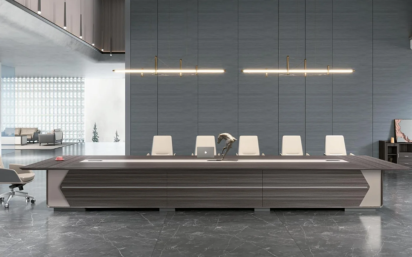 recepción corporativa con sala de espera integrada
