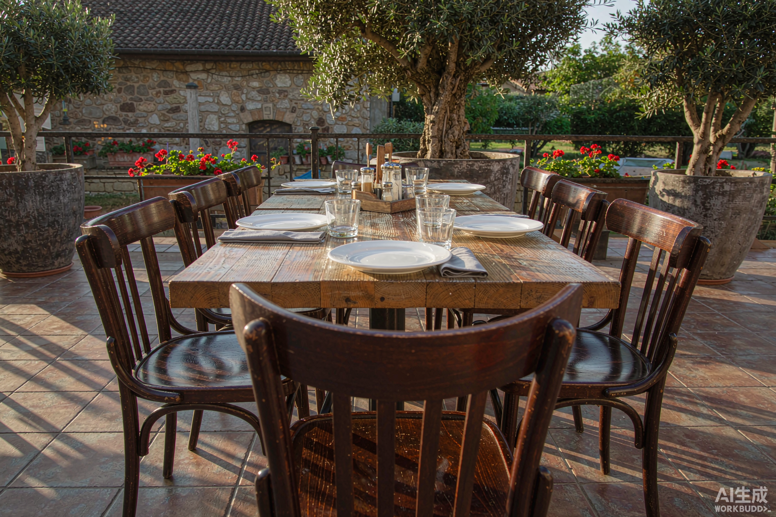 Sillas de restaurante de madera maciza en comedor con acabado natural y unión de espiga