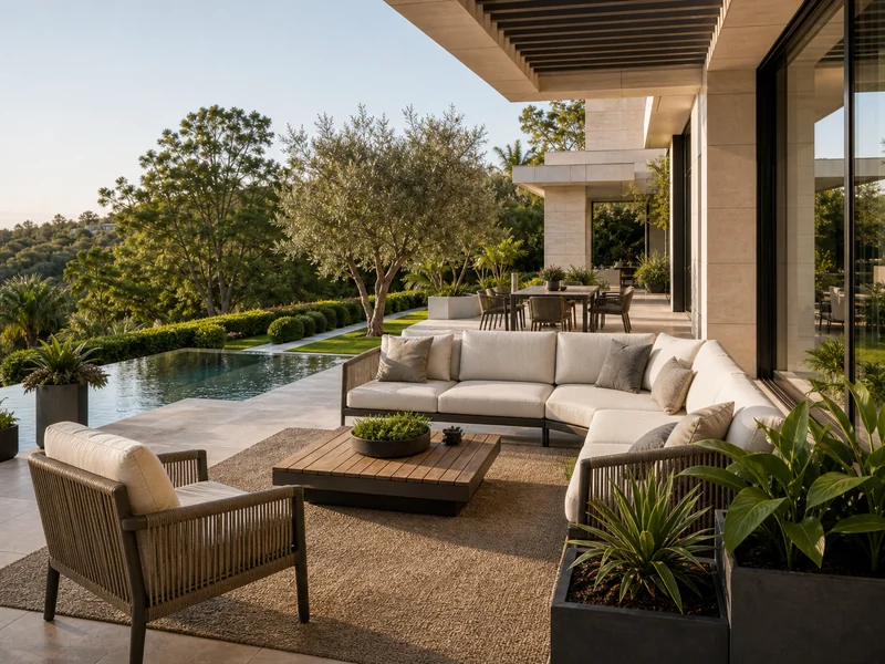 terraza cubierta con sofá exterior