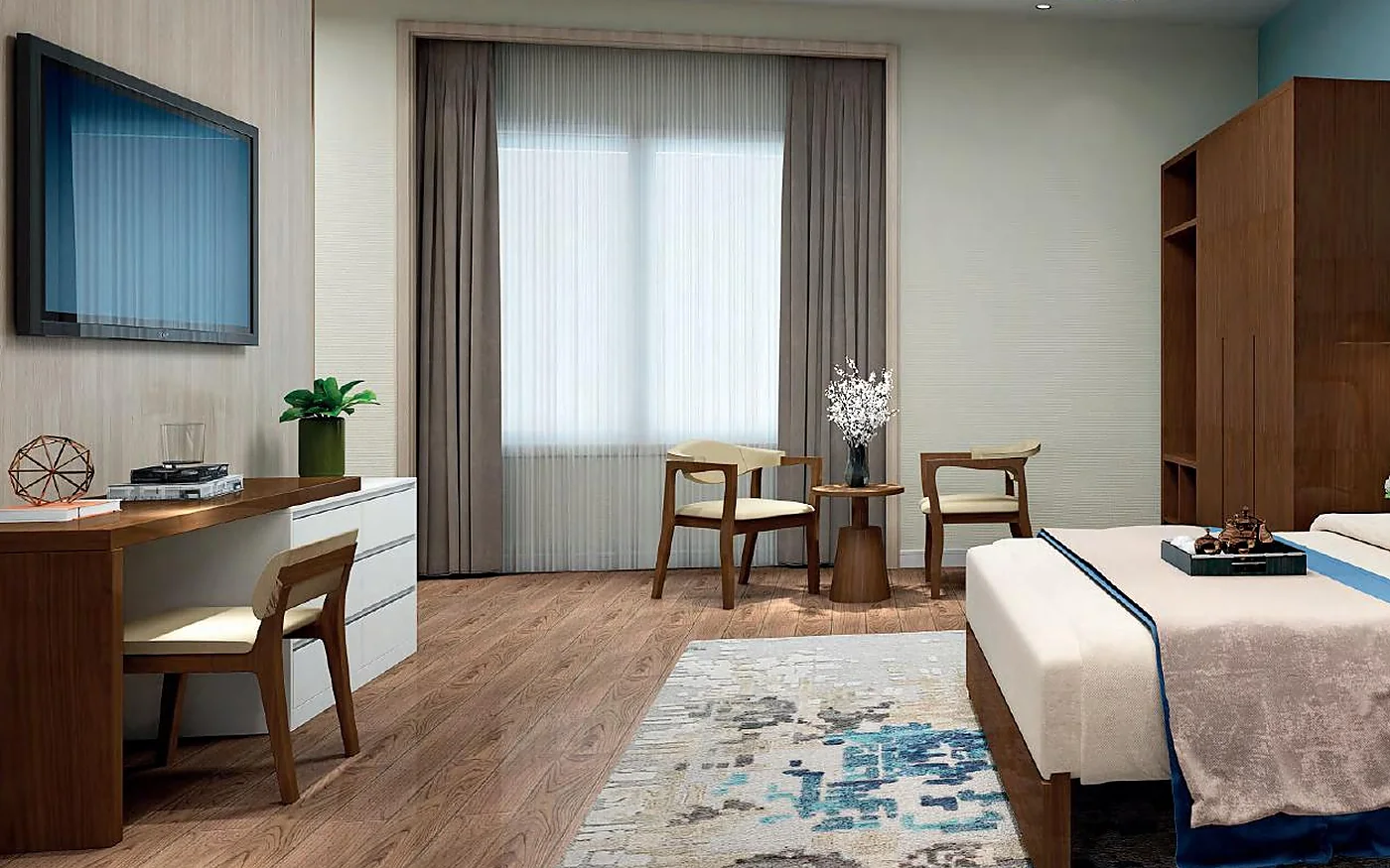 habitación privada para recuperación con escritorio y mobiliario de apoyo