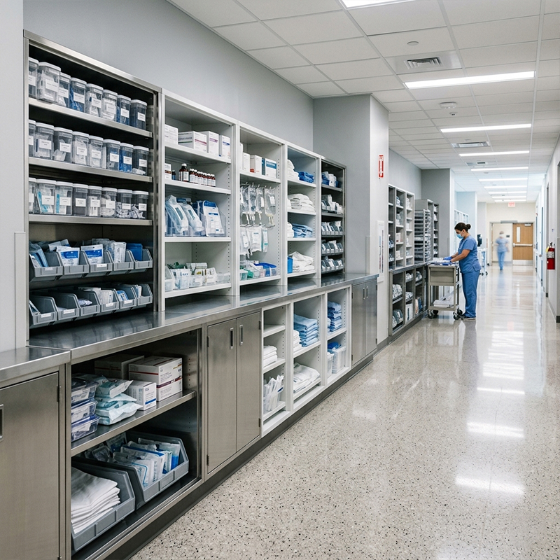 Sistema de Almacenamiento Médico con Estantería Antimicrobiana para hospital y proyectos medicos