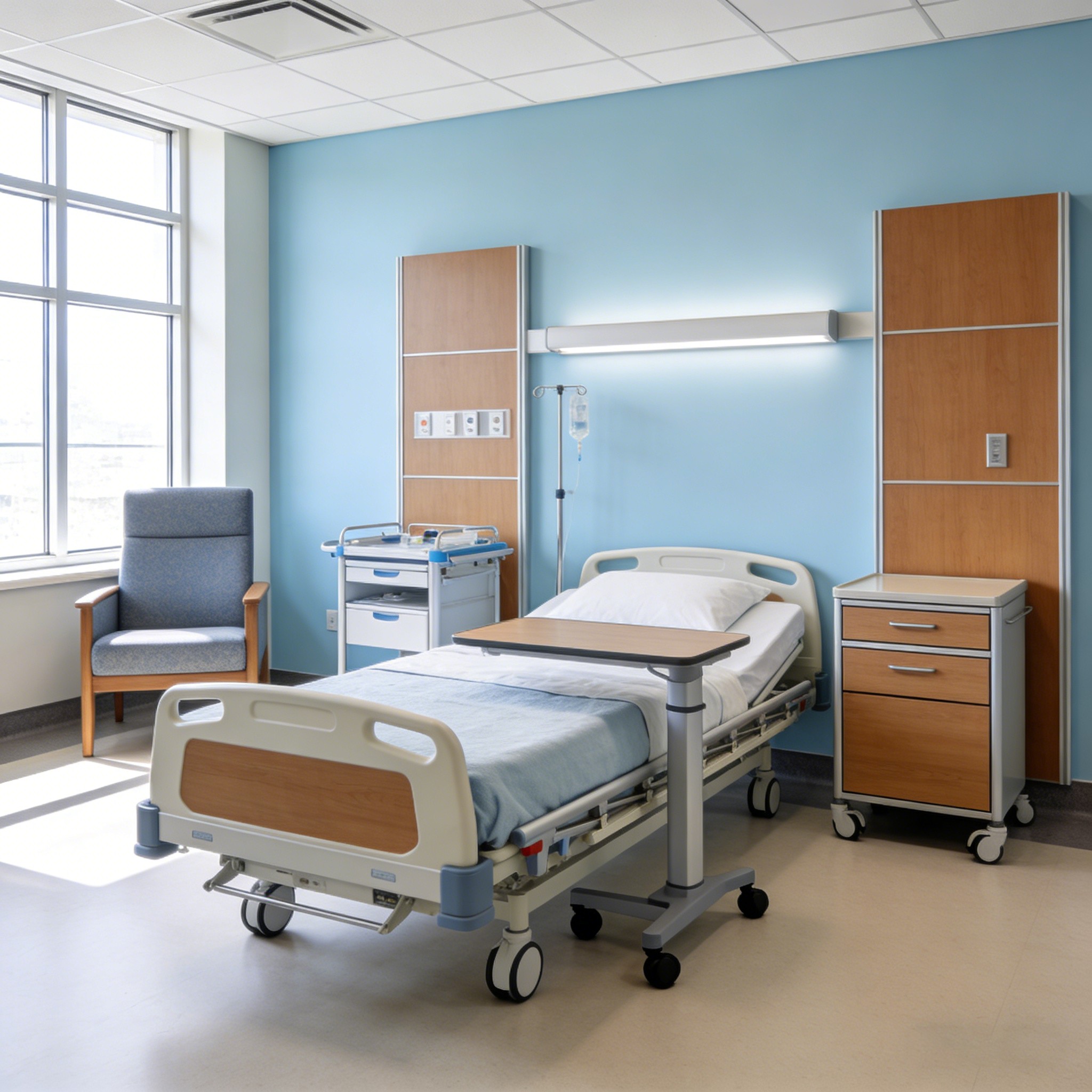 Mesita de Noche Hospitalera con Cajones y Superficie Antimicrobiana vista 2
