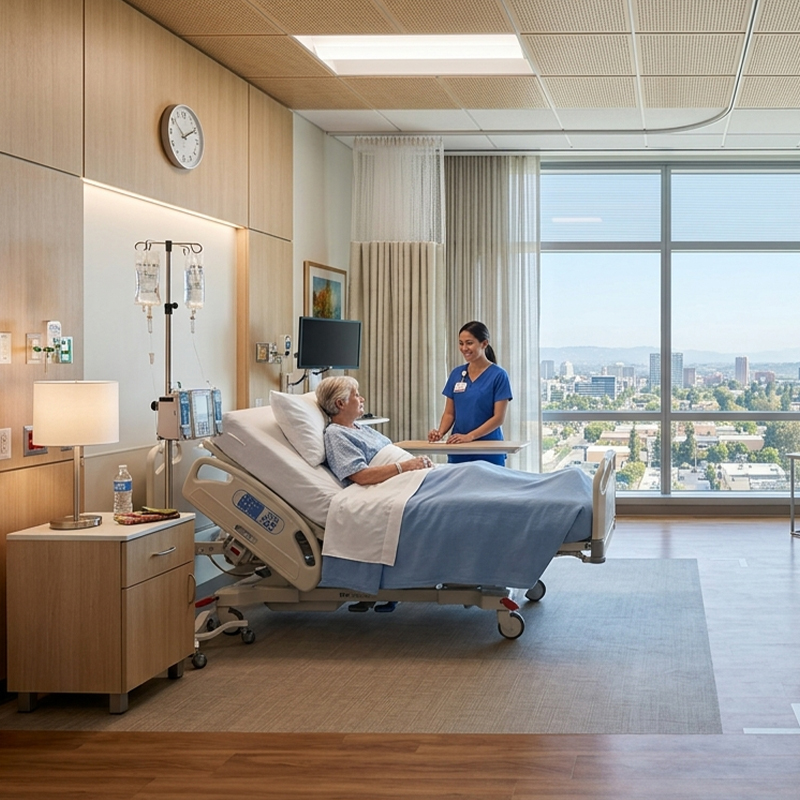 Mesita de Noche Hospitalera con Cajones y Superficie Antimicrobiana vista 3