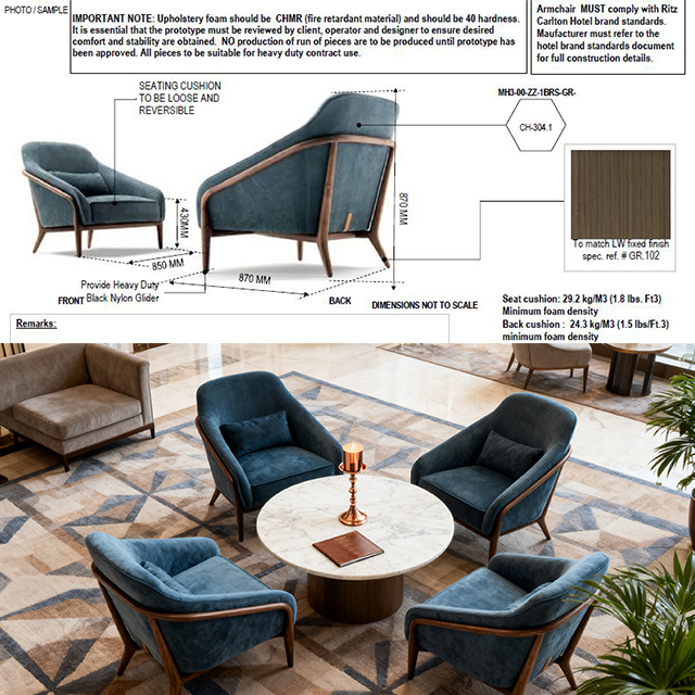 Conjunto sofá curvo y mesa centro recepción hotel